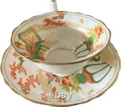 Moore Bros Art Nouveau Teacup w Figure Japonisme Orange Green 1902-05 porcelain