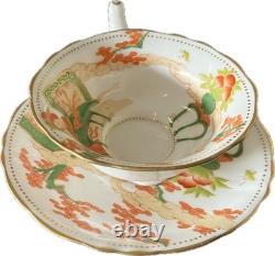 Moore Bros Art Nouveau Teacup w Figure Japonisme Orange Green 1902-05 porcelain