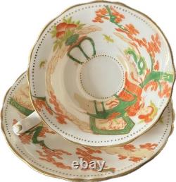 Moore Bros Art Nouveau Teacup w Figure Japonisme Orange Green 1902-05 porcelain