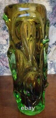 Murano Skrdlovice Uranium Vaseline Vase Vintage 9 Lbs Heavy XXL