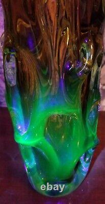 Murano Skrdlovice Uranium Vaseline Vase Vintage 9 Lbs Heavy XXL