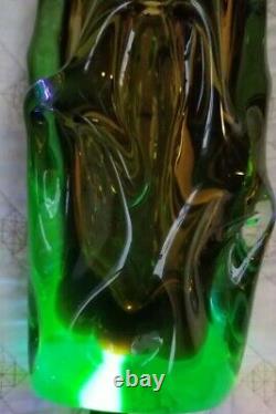 Murano Skrdlovice Uranium Vaseline Vase Vintage 9 Lbs Heavy XXL
