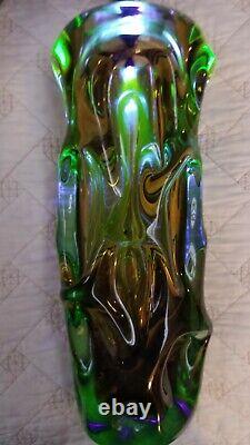 Murano Skrdlovice Uranium Vaseline Vase Vintage 9 Lbs Heavy XXL