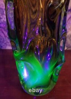 Murano Skrdlovice Uranium Vaseline Vase Vintage 9 Lbs Heavy XXL