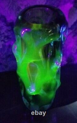 Murano Skrdlovice Uranium Vaseline Vase Vintage 9 Lbs Heavy XXL