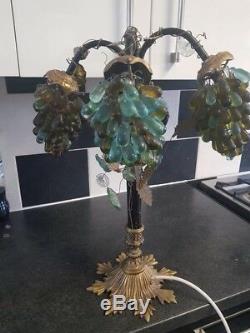 Murano glass grape lamp shades with metal vine base heavy excellent condition