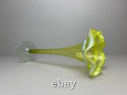NEW LISTING Green Opalescent green Glass Trumpet Vase c1900 Art Nouveau