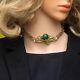 Necklace Choker Hair Jewelry Flower Green Enamel Pearl Jade Art Nouveau Xz16