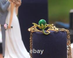 Necklace Choker Hair Jewelry Flower Green Enamel Pearl Jade Art Nouveau XZ16