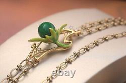 Necklace Choker Hair Jewelry Flower Green Enamel Pearl Jade Art Nouveau XZ16