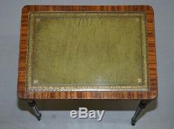 Nest Of Three Flamed Mahogany Green Leather Top & Gold Leaf Embossed Side Tables