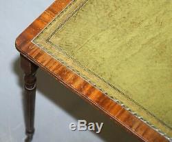 Nest Of Three Flamed Mahogany Green Leather Top & Gold Leaf Embossed Side Tables