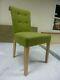 New 6 X Solid Oak Buttoned Green Linen Fabric Dining Chairs Furniture Store