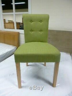 New 6 x Solid Oak Buttoned Green Linen Fabric Dining Chairs Furniture Store