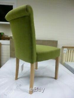 New 6 x Solid Oak Buttoned Green Linen Fabric Dining Chairs Furniture Store