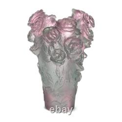 New Daum Crystal Mini Rose Passion Vase Green & Pink #05264-1/c Brand Nib F/sh