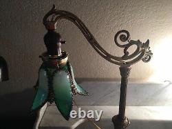 Nice! Antique Art Nouveau Bridge Arm Table Lamp Tulip Green Slag Glass Shade