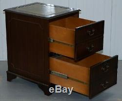 Nice Heavy Mahogany With Green Leather Gold Tooling Double Filing Cabinet