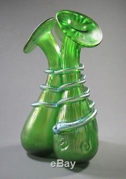 Nice LOETZ Art Glass Crete Rusticana Triple Bud Vase withSerpent ca. 1899 Rare Form