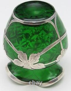 Nice Loetz or Steuben Quilted Art Glass Vase withLa Pierre Sterling Silver Overlay