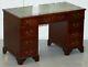 Nice Vintage Flamed Mahogany Twin Pedestal Partner Desk With Green Leather Top