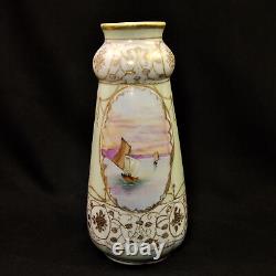 Nippon Era Vase I E & C CO Hand Painted Nile River Scene Raised Gold early 1900