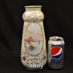 Nippon Era Vase I E & C CO Hand Painted Nile River Scene Raised Gold early 1900