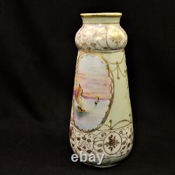 Nippon Era Vase I E & C CO Hand Painted Nile River Scene Raised Gold early 1900