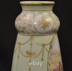 Nippon Era Vase I E & C CO Hand Painted Nile River Scene Raised Gold early 1900