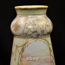 Nippon Era Vase I E & C CO Hand Painted Nile River Scene Raised Gold early 1900