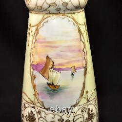 Nippon Era Vase I E & C CO Hand Painted Nile River Scene Raised Gold early 1900