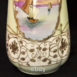 Nippon Era Vase I E & C CO Hand Painted Nile River Scene Raised Gold early 1900
