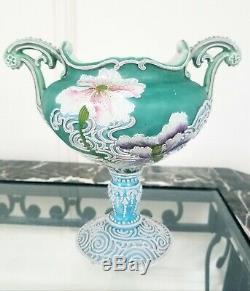 Nippon Old Noritake Moriage Art Nouveau Vase Compote Flowers, Green, Sky Blue