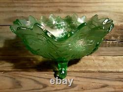 Northwood Glass Cable and Grape Iridescent Ice Green Footed Orange Bowl (Rare)