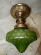 Nouveau Embossd Brass Ceiling Light With Green Loetz Art Glass Shade