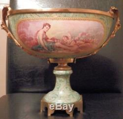 OLD antique Sevres Artist LUCOT signed PORCELAIN and Bronze URN Centerpiece $$$