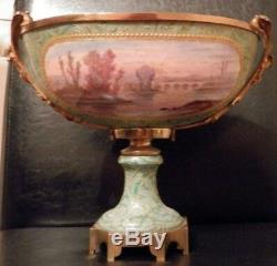 OLD antique Sevres Artist LUCOT signed PORCELAIN and Bronze URN Centerpiece $$$