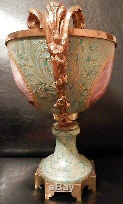 OLD antique Sevres Artist LUCOT signed PORCELAIN and Bronze URN Centerpiece $$$