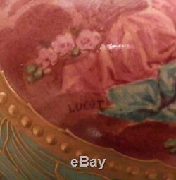 OLD antique Sevres Artist LUCOT signed PORCELAIN and Bronze URN Centerpiece $$$