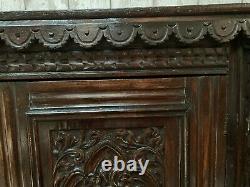 Oak 19th C Carved Storage Cupboard Green Man Mythical Beast Mask Gothic Angel