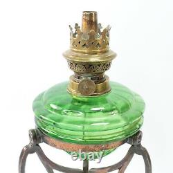 Oil lamp base bronzed metal green glass Art Nouveau antique Victorian