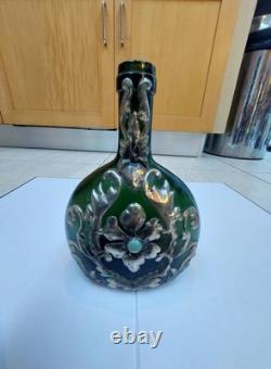 Old Art Nouveau Metal Overlaid Bottle Vase