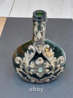 Old Art Nouveau Metal Overlaid Bottle Vase