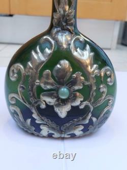 Old Art Nouveau Metal Overlaid Bottle Vase