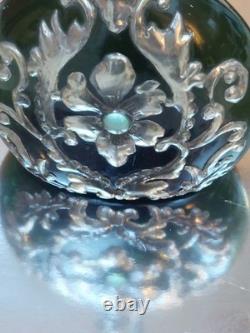 Old Art Nouveau Metal Overlaid Bottle Vase