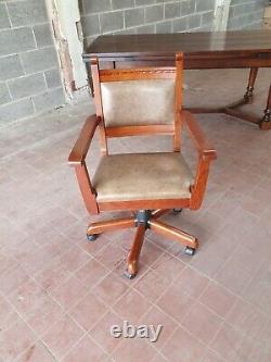 Old Charm Oak Leather Gainsborough/captains/desk Chair/ Green Leather Desk Chair