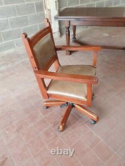 Old Charm Oak Leather Gainsborough/captains/desk Chair/ Green Leather Desk Chair