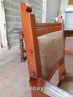 Old Charm Oak Leather Gainsborough/captains/desk Chair/ Green Leather Desk Chair