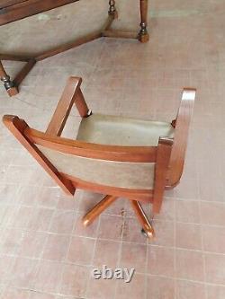 Old Charm Oak Leather Gainsborough/captains/desk Chair/ Green Leather Desk Chair