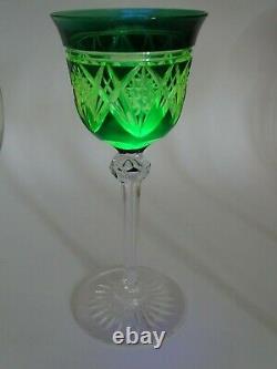 One Antique Roemer Wine Glass Crystal Val Saint Lambert Pattern Uranuim Vaseline